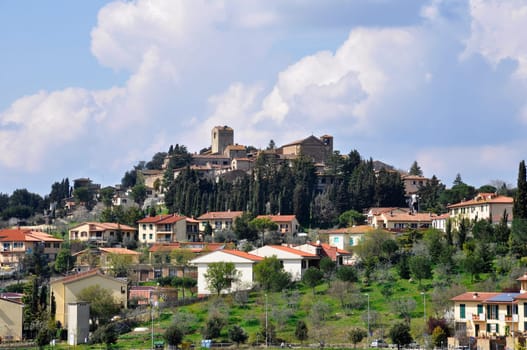 Tuscan village on top of a hill, Italy