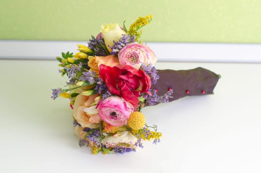 Wedding Bunch of flowers at white table