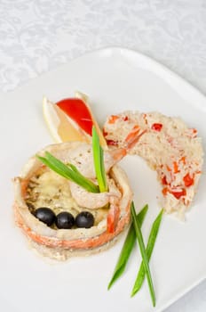 tasty prepared fish with rice and vegetables