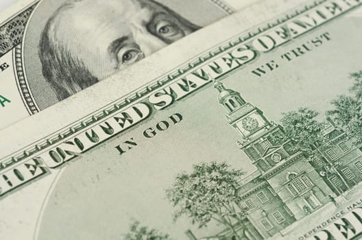Close up view of pack dollar banknotes