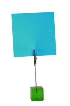 Note holder with blue note for writing