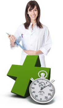 Attractive blonde female dentist holding a syringe