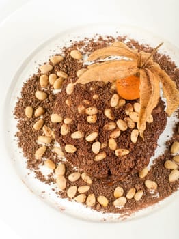 Chocolate risotto dessert closeup isolated on a white background