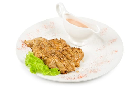 fried chicken steak with greens and lettuce