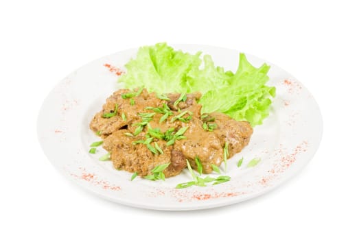 Fried liver of a rabbit stewed at sour cream