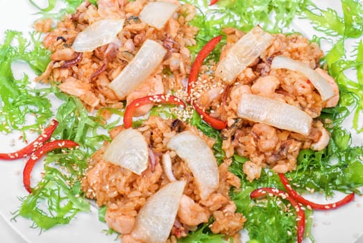 Rice with roast vegetables closeup