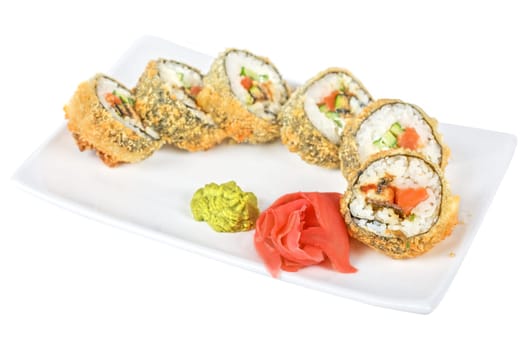 Sushi rolls at plate isolated on a white