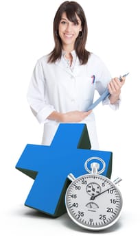 Attractive blonde female dentist holding a syringe