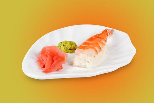 nigiri sushi closeup isolated on color background