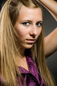 Portrait of a sexy woman with beautiful brown long hair