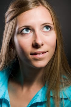 Portrait of a sexy woman with beautiful brown long hair