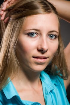 Portrait of a sexy woman with beautiful brown long hair