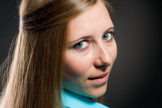 Portrait of a sexy woman with beautiful brown long hair