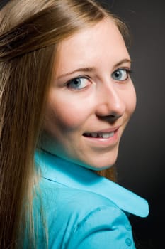 Portrait of a sexy woman with beautiful brown long hair