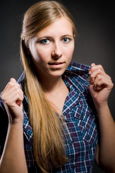 Portrait of a sexy woman with beautiful brown long hair