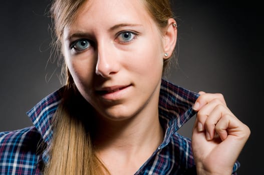 Portrait of a sexy woman with beautiful brown long hair