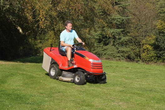 Man Cutting His Lawn