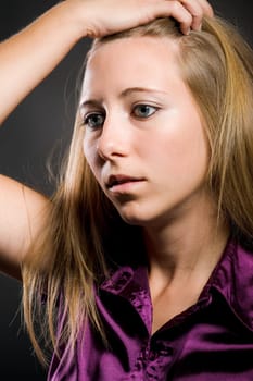 Portrait of a sexy woman with beautiful brown long hair