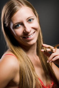 Sexy portrait of a woman with beautiful brown long hair