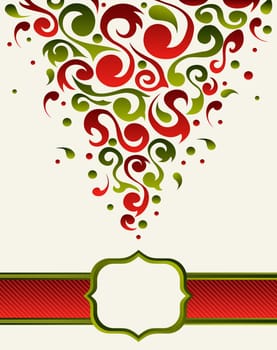 Green and red Ornamental plant shapes Xmas postcard
