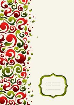 Postcard made with green and red ornate shapes