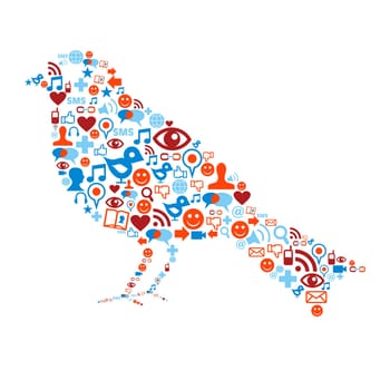 Bird shape with social media icons set texture