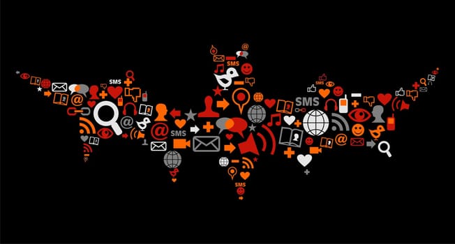 Bat made ??of social media icons for Halloween. Vector file available.