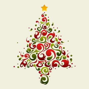 Christmas tree made with green and red floral ornamental shapes