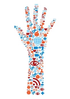 Social media icons set in hand shape composition