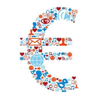 Social media icons set in euro currency symbol shape illustration