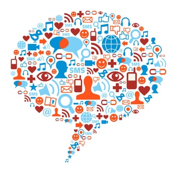 Social media bubble shape made with global communication icons