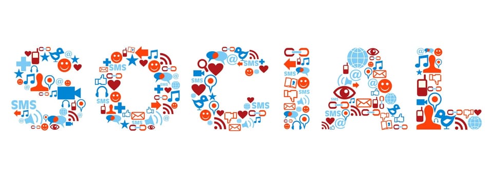Social word made with media icons set.