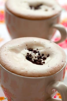 Close-up of delicious hot chocolate with chocolate sprinkles
