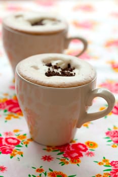 Close-up of delicious hot chocolate with chocolate sprinkles
