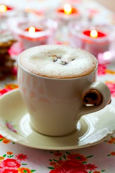 Close-up of delicious hot chocolate with chocolate sprinkles