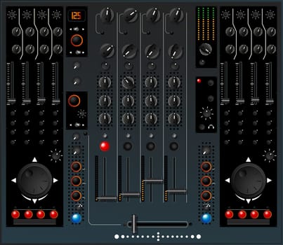 DJ mixer table, isolated and grouped objects over white background