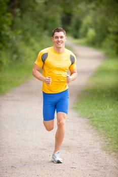 Young man doing running training