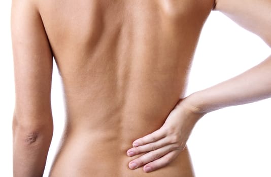 Woman holding her painful back