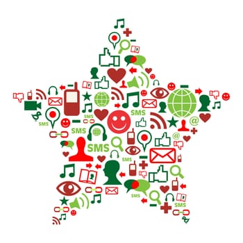 Christmas star shape made with Social media icons.