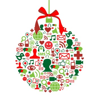 Christmas bauble shape made with social media icons set.