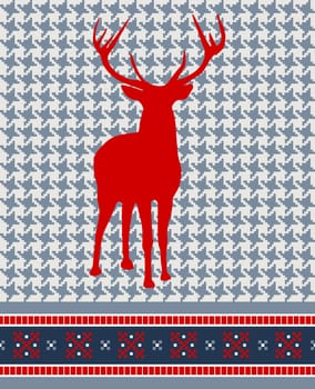 Christmas reindeer silhouette on vintage seamless pattern background. Vector illustration.