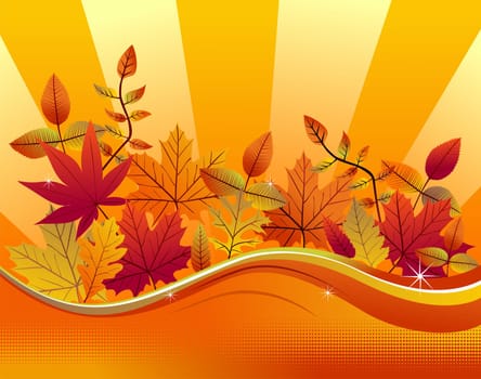 Autumn leaves on a yellow background. Vector available
