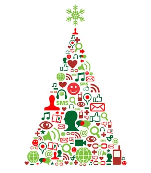 Christmas tree shape made with social media icons set