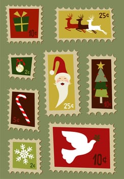 Christmas symbols and design elements postage stamps
