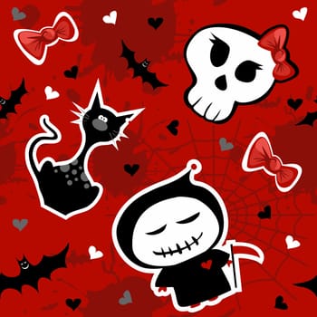 Funny halloween characters seamless pattern background. Vector available