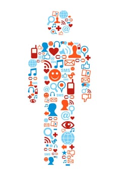 Social media icons set in man shape concept