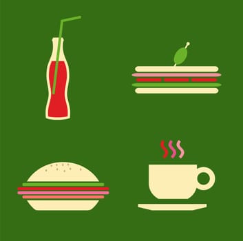 Cartoon style fast food icons set illustration. Vector avaliable.