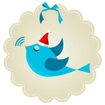 Twitter bird communication at Christmas time. Social media network connection concept