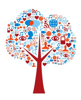 Social media icons set in tree shape composition