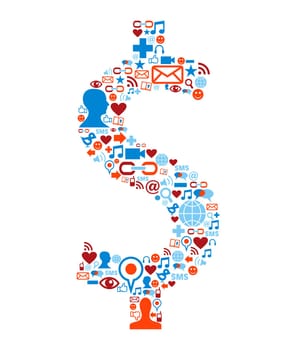 Social media icons set in dollar currency symbol shape illustration